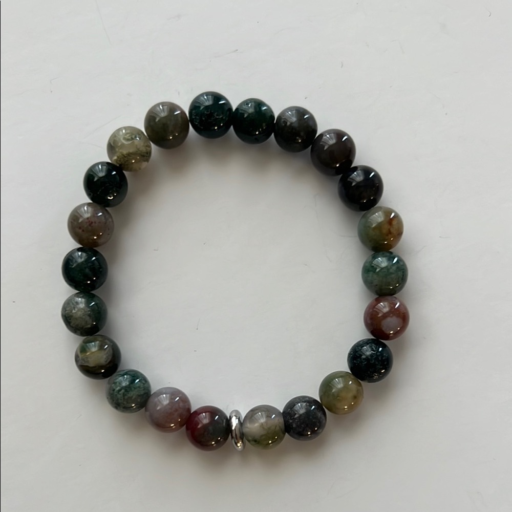 Indian Agate Bracelet – 8mm Natural Stone Beads 6.5” Stretch Unisex Bracelet - Picture 2 of 4